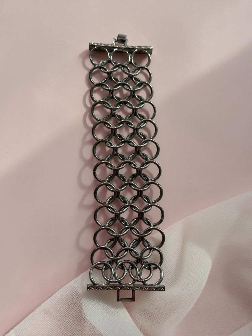 Silver Tone Chain-Link Statement Bracelet